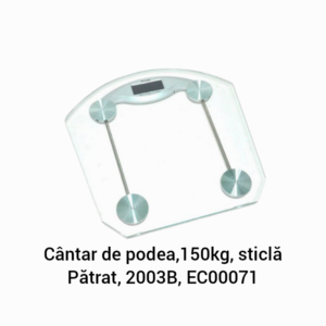 Cântar de podea,150kg, sticlă Pătrat, 2003B, EC00071