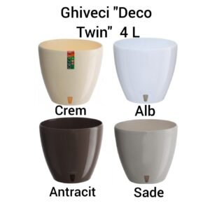 Ghiveci "Deco Twin" 4 L Crem/Alb/Antracit/Sade