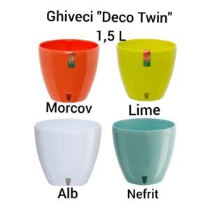 Ghiveci "Deco Twin" 1,5L Morcov/Lime/Alb/Nefrit