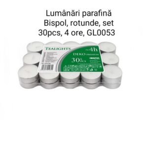 Lumânări parafină Bispol, rotunde, set 30pcs, 4 ore, GL0053