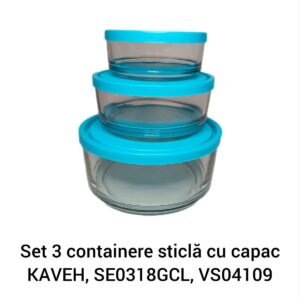 Set 3 containere sticlă cu capac KAVEH, SE0318GCL, VS04109