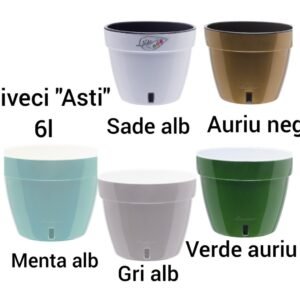 Ghiveci "Asti" 6l Sade-alb/Auriu-negru/Verde auriu-alb/Menta-alb/Gri-alb
