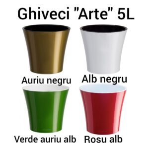 Ghiveci "Arte" 5L Auriu-negru/Alb-negru/Verde auriu-alb/Rosu-alb