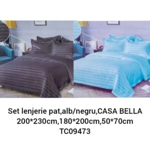 Set lenjerie pat,alb/negru,CASA BELLA 200*230cm,180*200cm,50*70cm TC09473