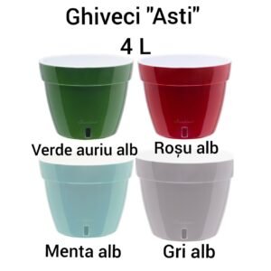 Ghiveci "Asti" 4 L Verde auriu-alb/Roşu-alb/Menta-alb/Gri-alb