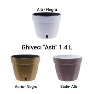 Ghiveci "Asti" 1.4 L Alb-Negru/Auriu- Negru/Sade- Alb