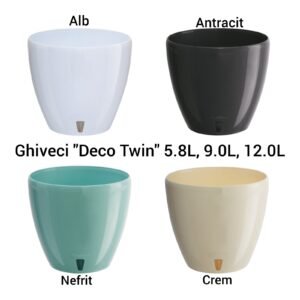 Ghiveci "Deco Twin" 5.8L, 9.0L, 12.0L Alb/Antracit/Nefrit/Crem