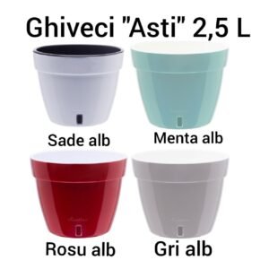 Ghiveci "Asti" 2,5 L Sade-alb/Menta-alb/Rosu-alb/Gri-alb