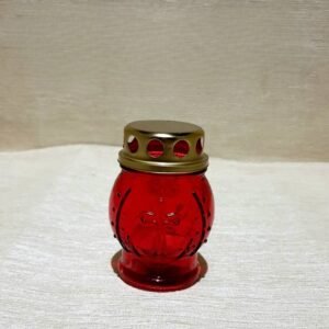 Candelǎ sticlă roşie 8 ore, 9cm